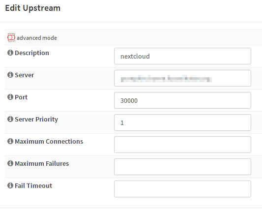 Upstream-Server Konfiguration